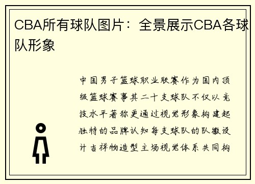 CBA所有球队图片：全景展示CBA各球队形象